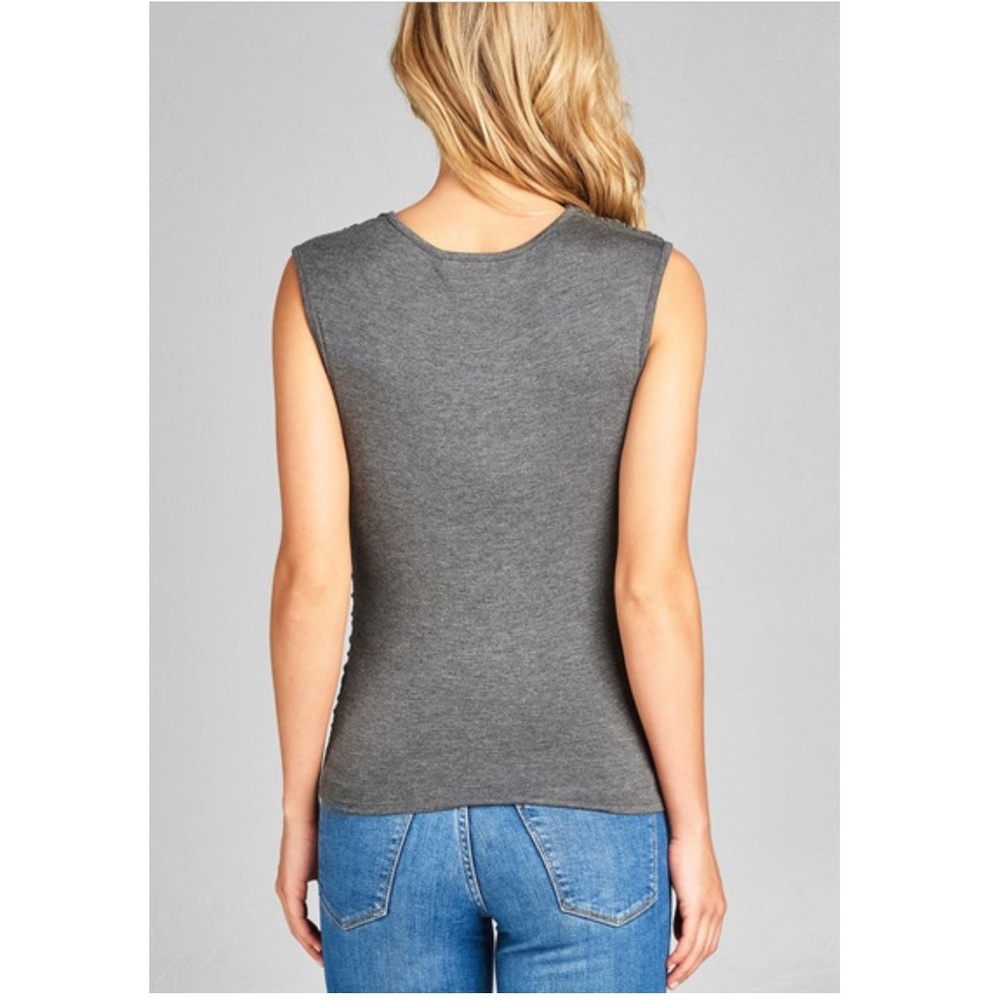 NWT Cowl Neck Sleeveless Ruched Front Top - Picture 2 of 3